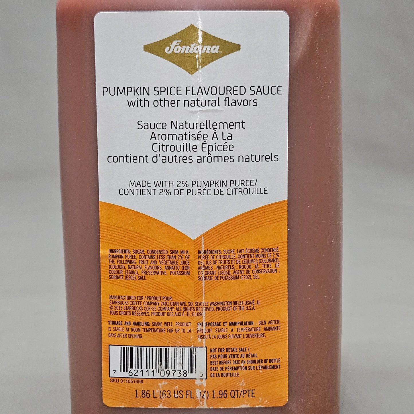 STARBUCKS 4-PACK! Pumpkin Spice Flavored Sauce (1.86 L/bottle) BB 12/24