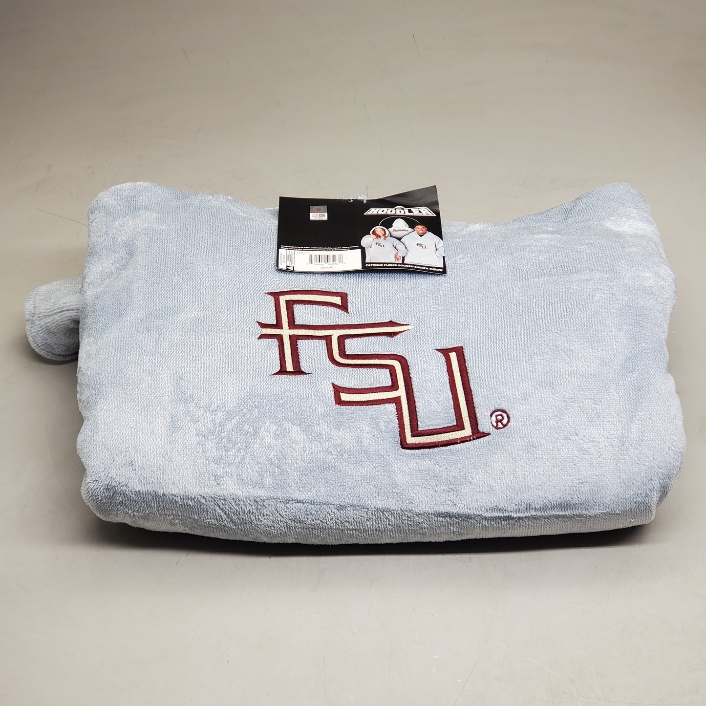 THE HOODLER Cationic Fleece Hooded Sherpa Throw FSU Seminoles One Size Fits Most Grey Florida State