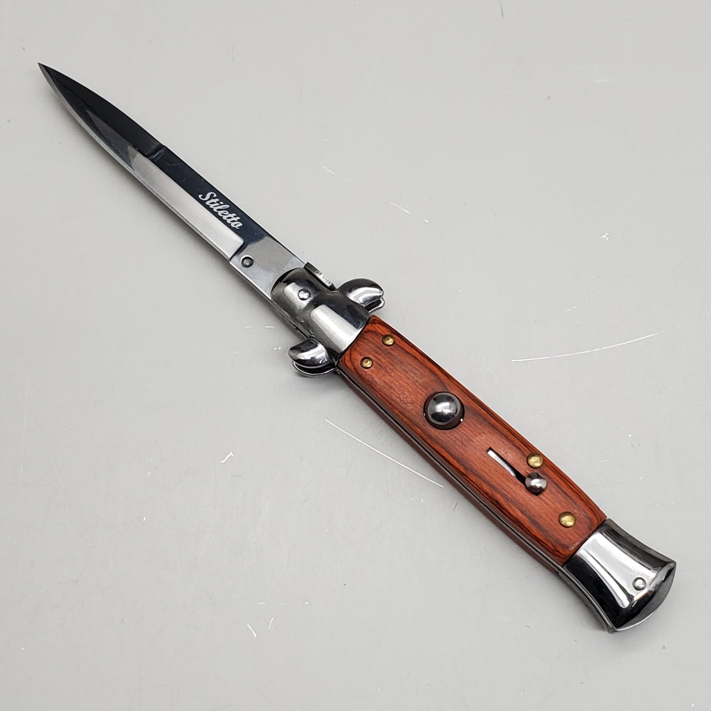 ZA@ ARMED FORCE TACTICAL Hand Crafted OTF Pocket Knife Red Wood W/ Silver Handle  ST-6WD