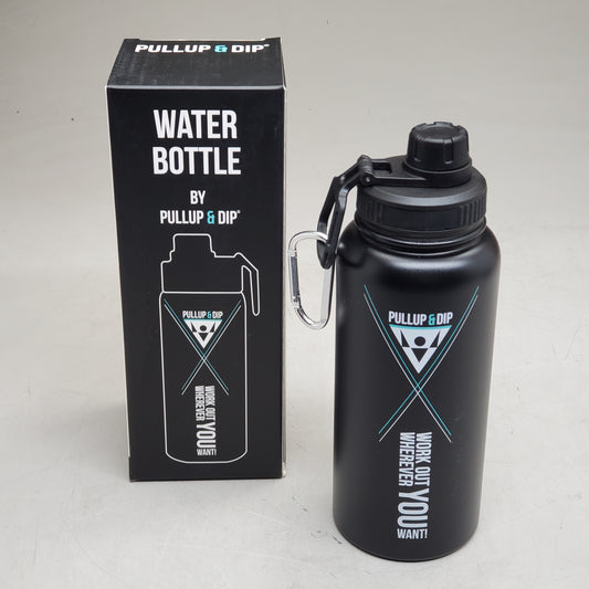 PULL&DIP Water Bottle 12h W/ Sports Lid & Carabiner 32 oz Black