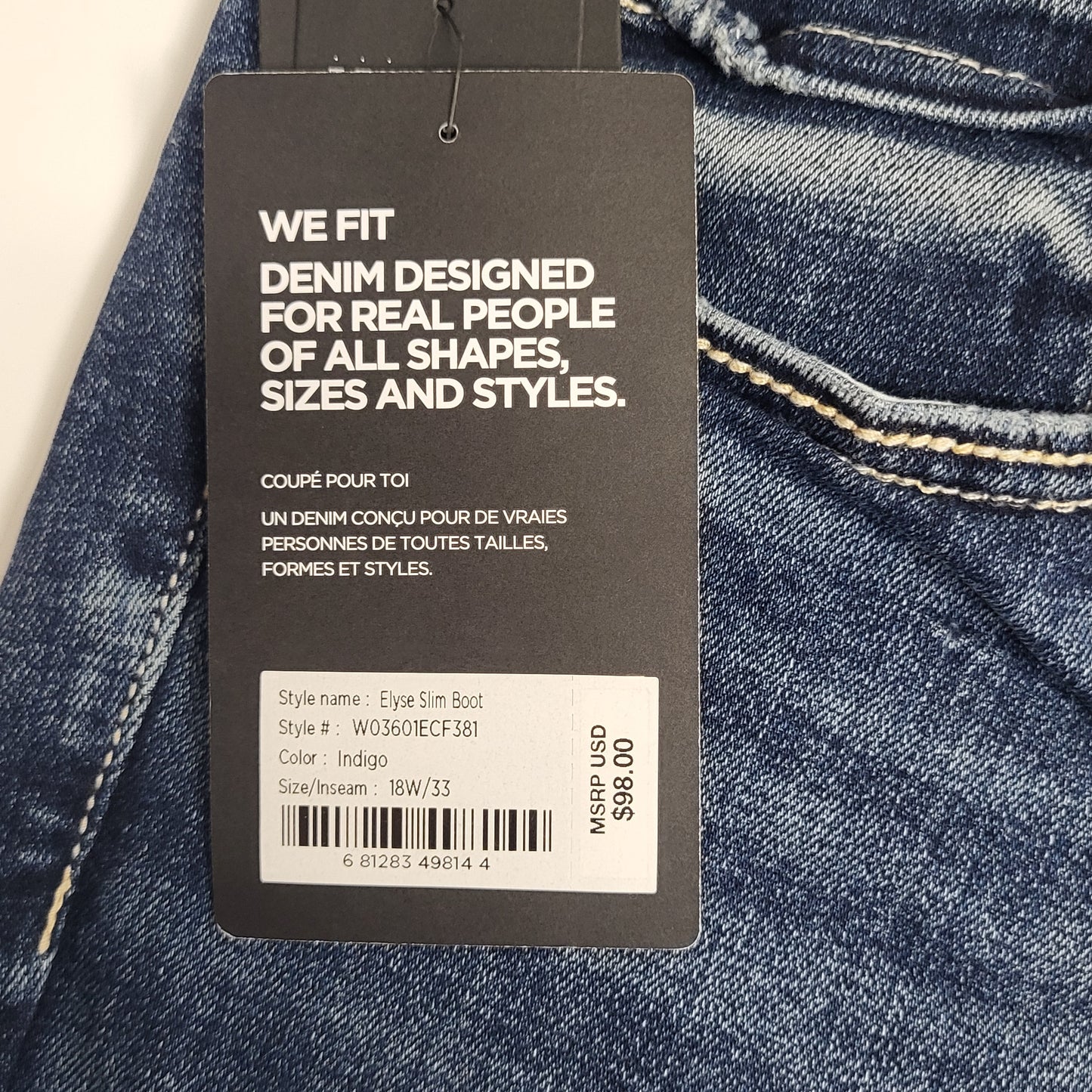 SILVER JEANS CO. Silver Jeans Co. Elyse Slim Boot Curvy Fit Women's Sz 18w/33 Indigo W03601ecf381