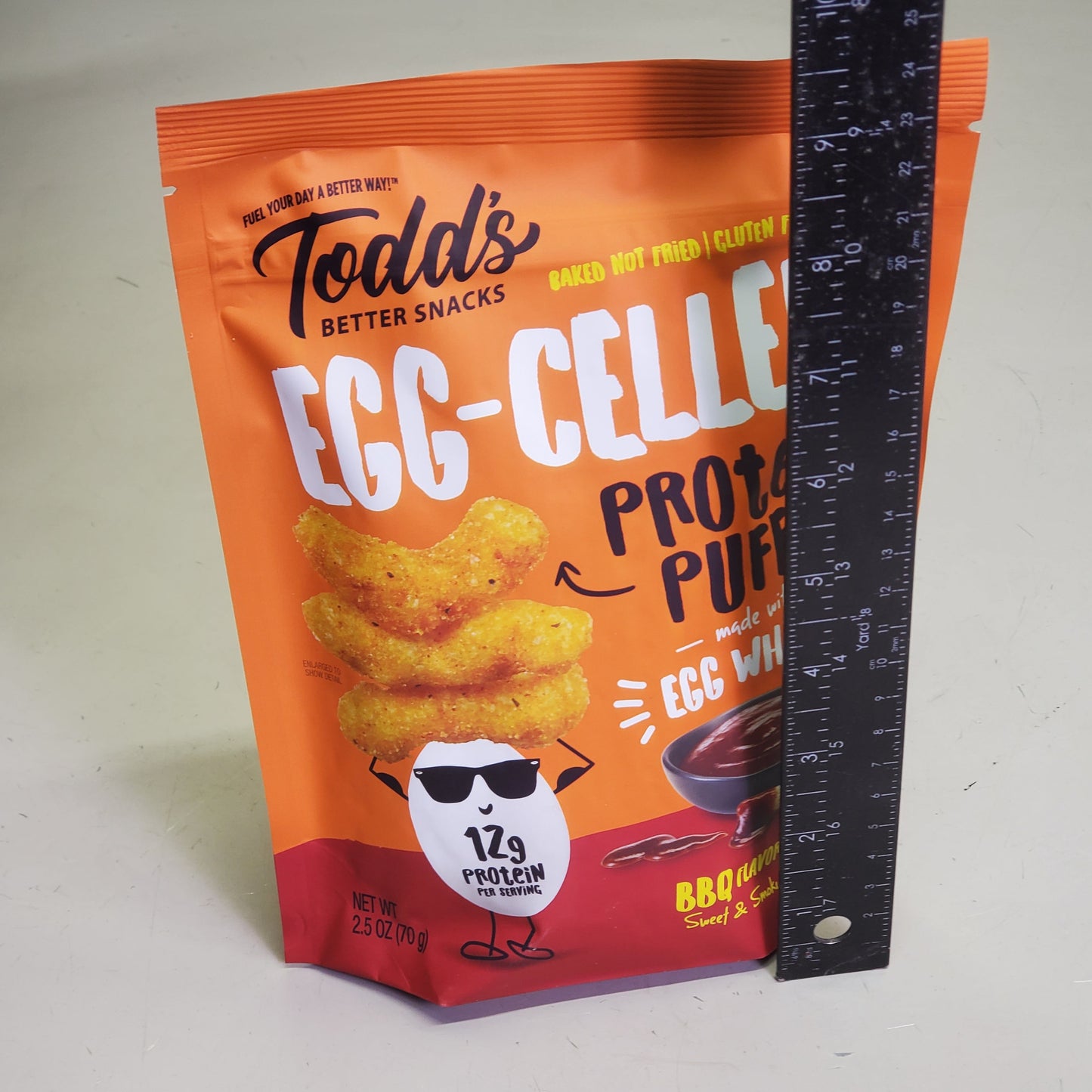 ZA@ TODDS (12 Pack) Egg-Cellent Protein Puffs BBQ Flavor Sweet & Smokey 2.5 oz BB 12/25 E