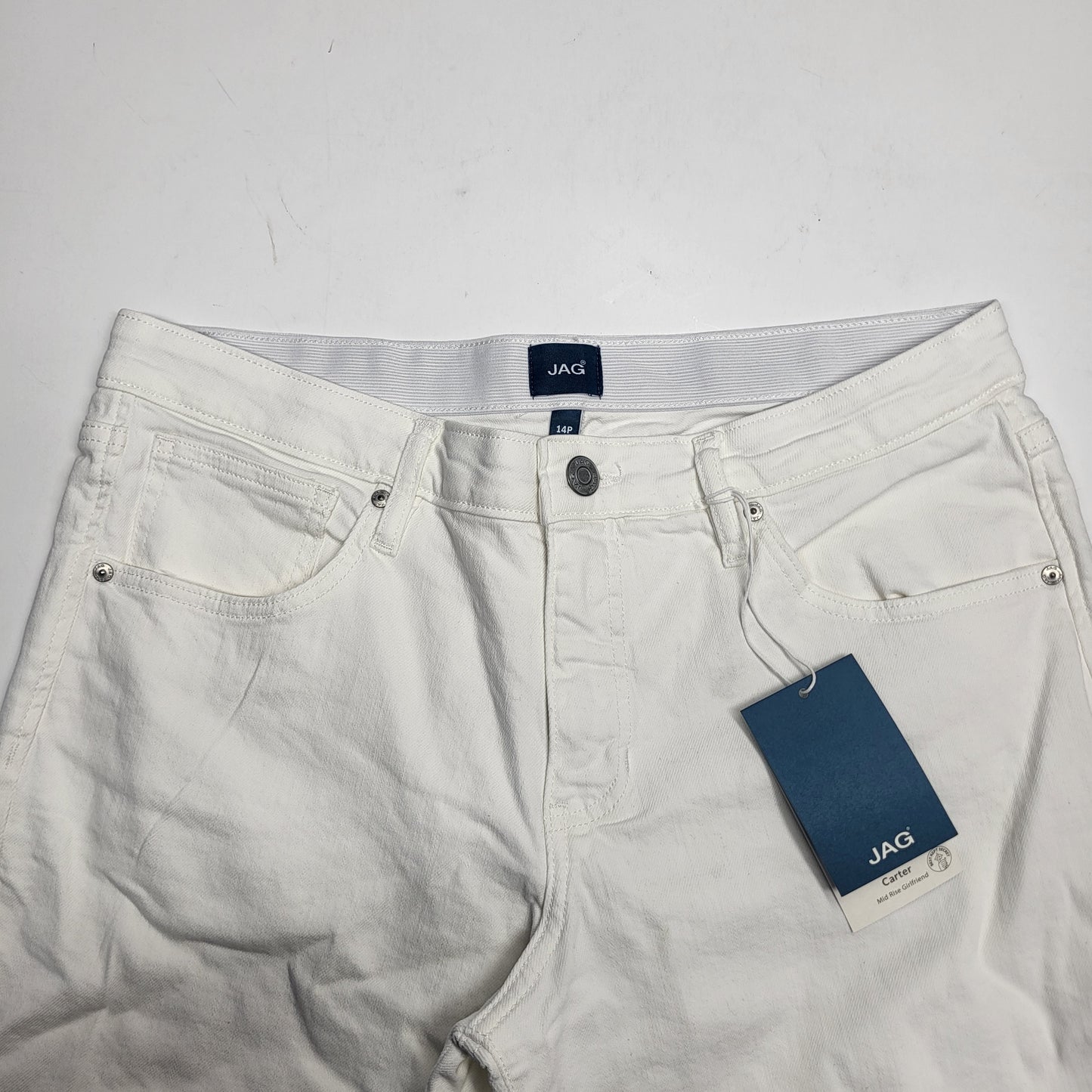 JAG Carter Mid-Rise Smoothing Girlfriend Womens Sz 14P/24 White JP2967CBD618
