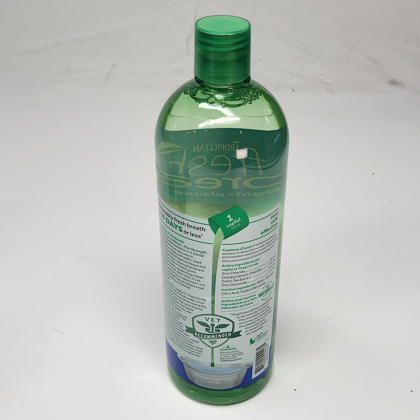 TROPICLEAN Fresh Breath 4-In-1 Dental Water Additive 33.8 oz BB 04/29