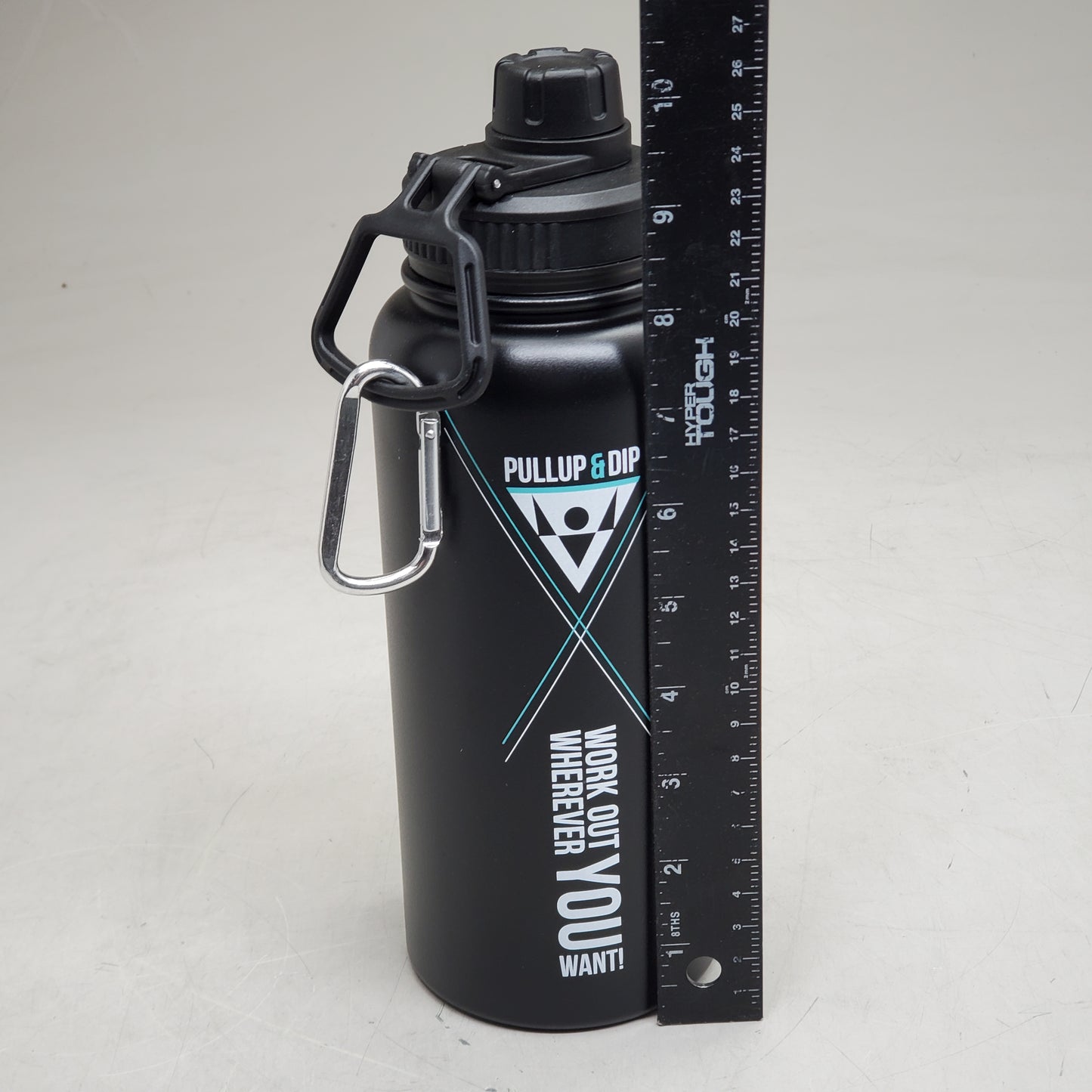 PULL&DIP Water Bottle 12h W/ Sports Lid & Carabiner 32 oz Black