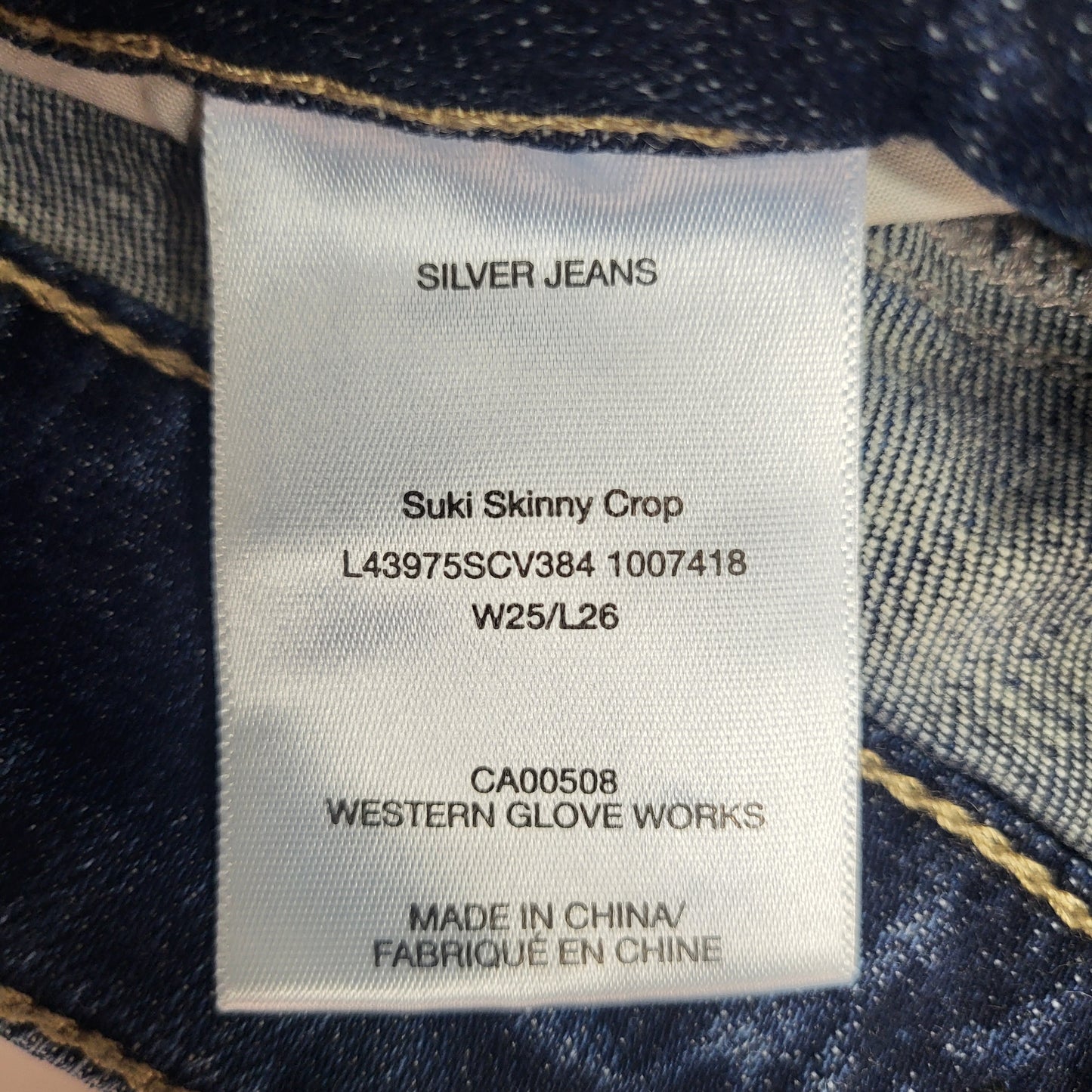 SILVER JEANS CO Suki Curvy Fit Mid Rise Skinny Crop Sz 25 Orlando L43975SCV384