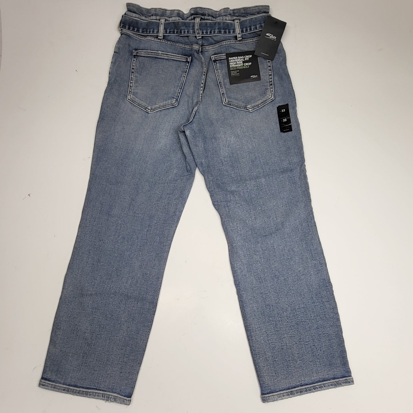 SILVER JEANS CO. Paper Bag Crop High Rise Straight Eco Friendly Sz 33/27 Indigo