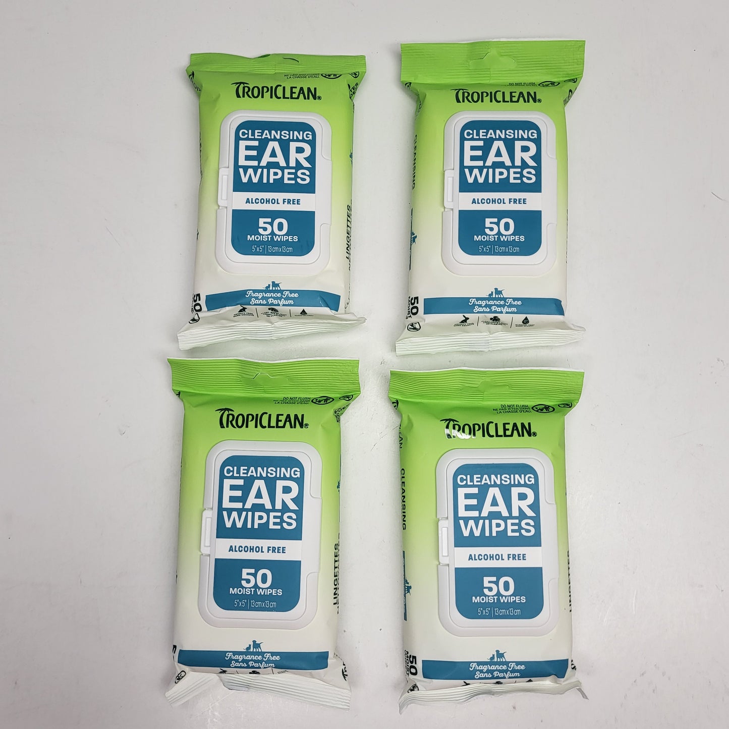 TROPICLEAN (4 PACK) Cleansing Moist Pet Ear Wipes Fragrance Free 50 Wipes
