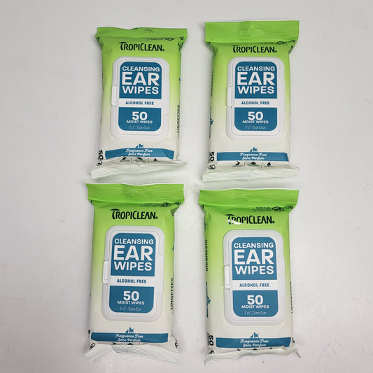 TROPICLEAN (4 PACK) Cleansing Moist Pet Ear Wipes Fragrance Free 50 Wipes