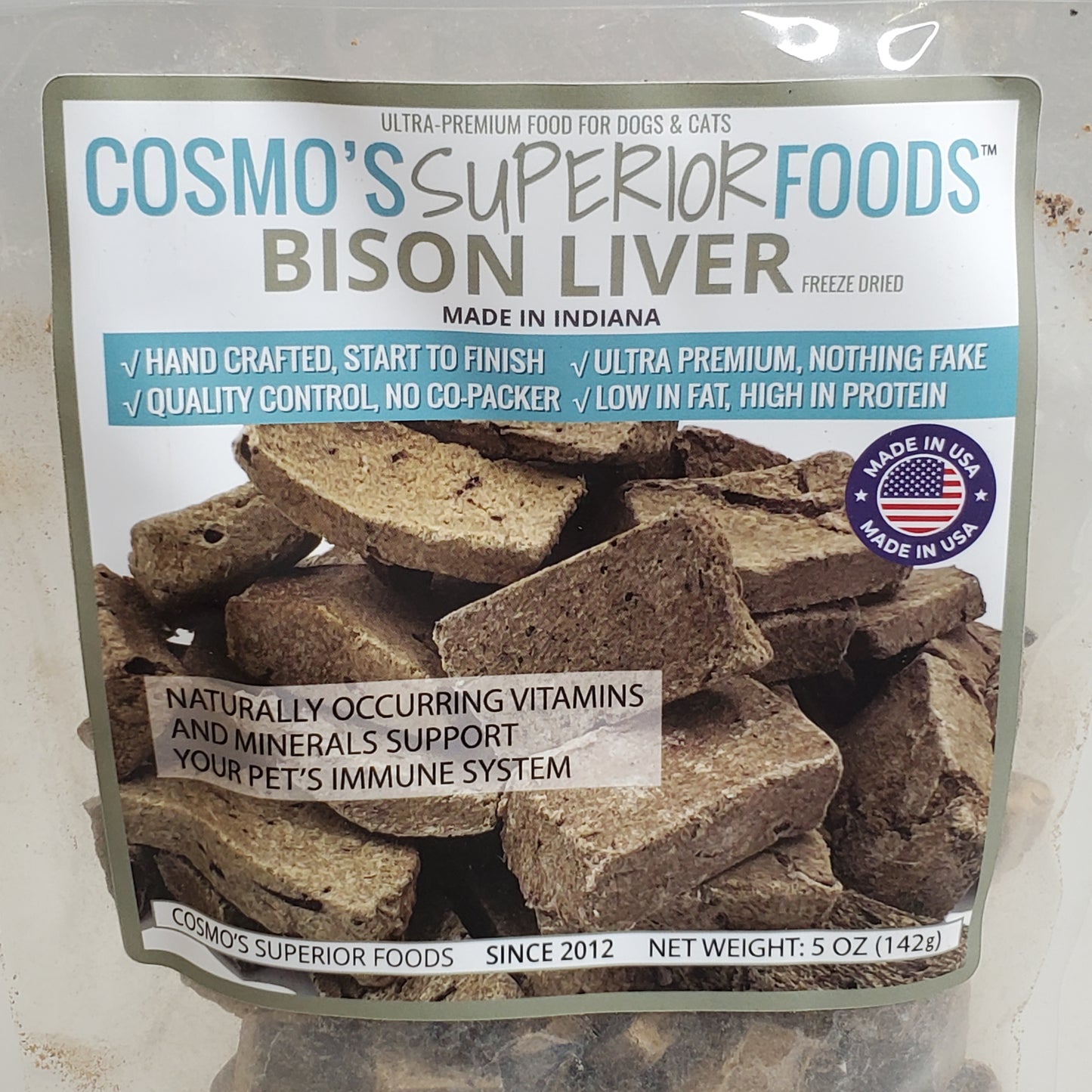 COSMO'S SUPERIOR FOODS Freeze Dried Bison Liver Cat & Dog Food 5 oz BB 02/26