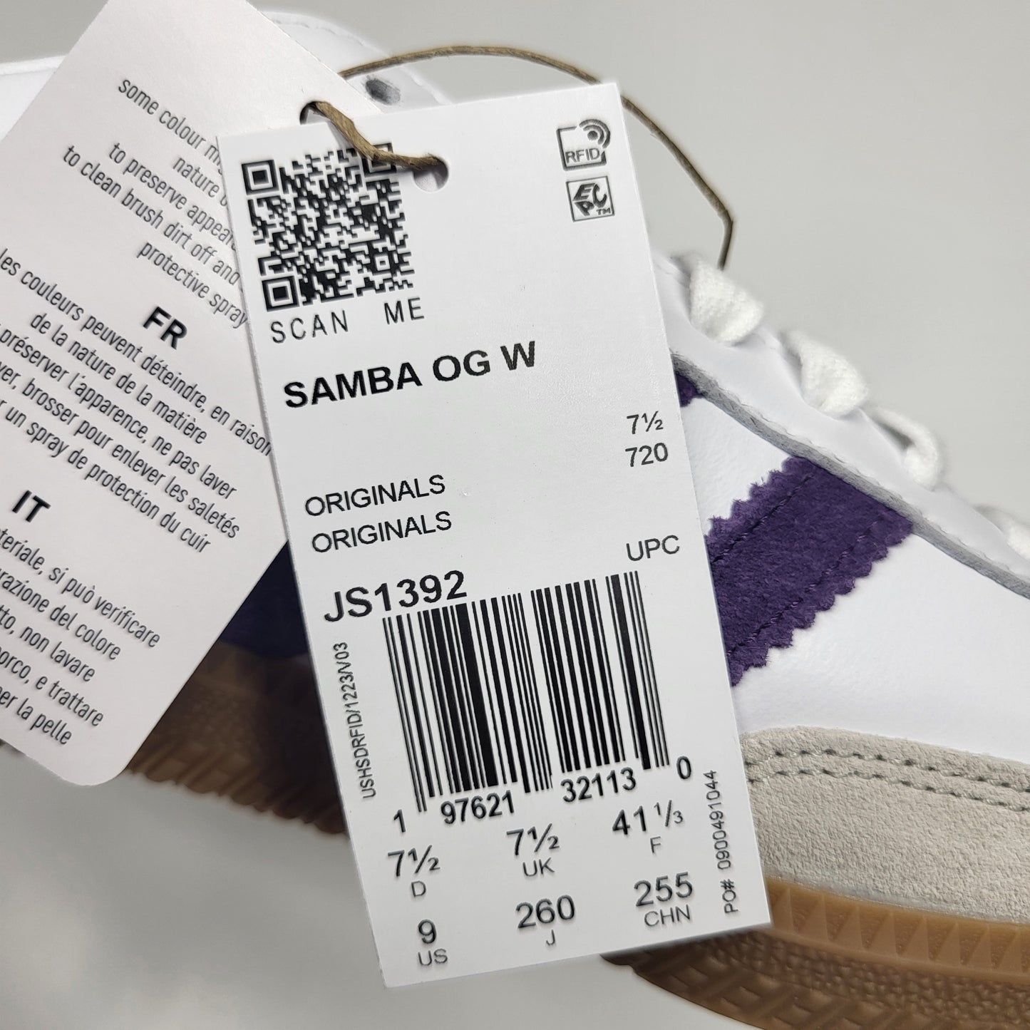 ADIDAS Samba Og W Sneakers Women's Sz 9 White and Purple JI2594