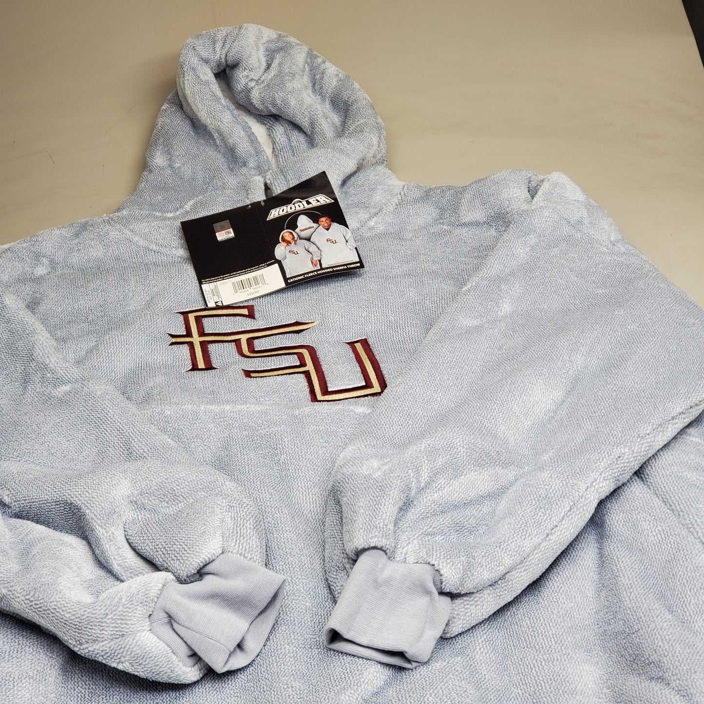 THE HOODLER Cationic Fleece Hooded Sherpa Throw FSU Seminoles One Size Fits Most Grey Florida State