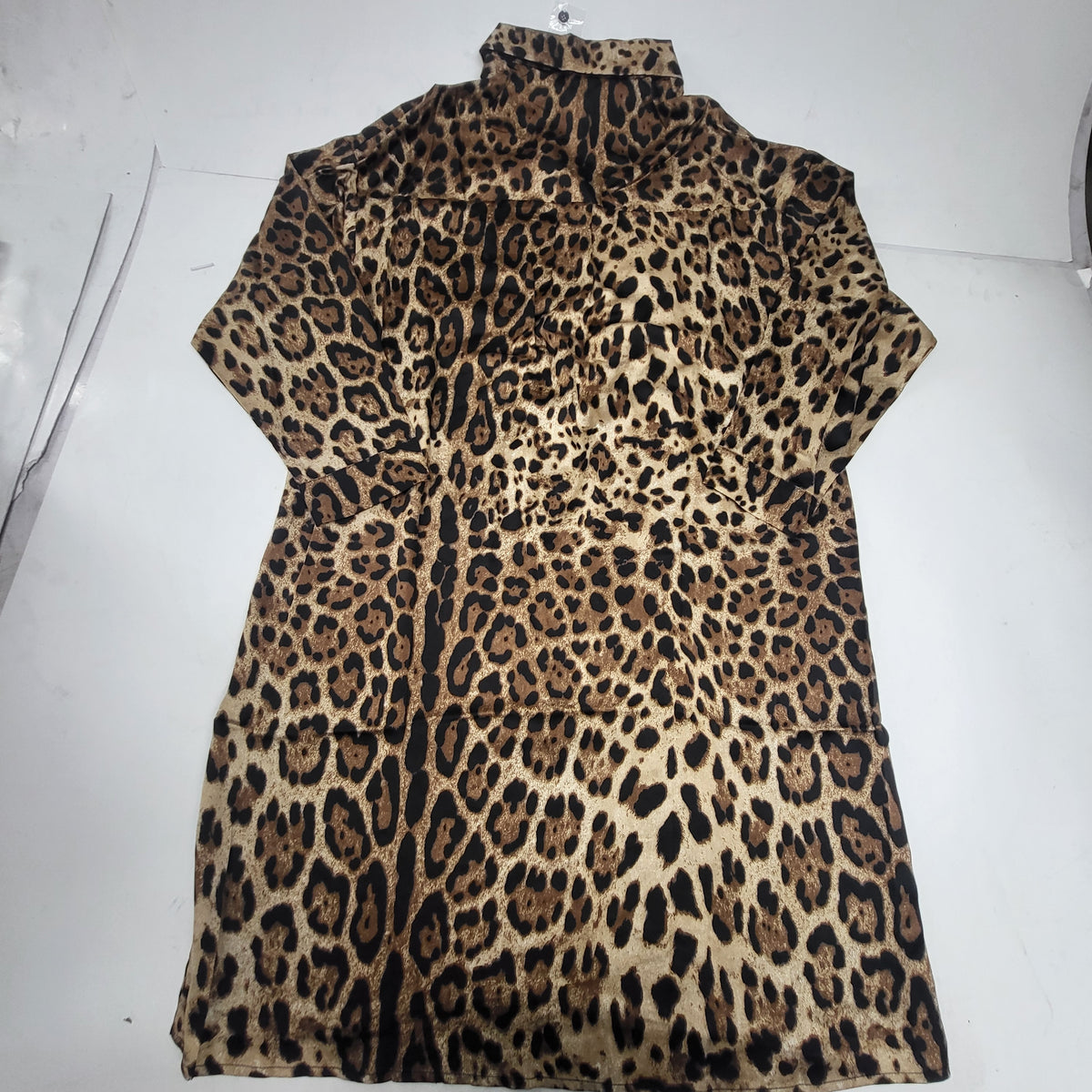 DRESSED IN LALA Satin Dress + Duster Set Exclusive Pattern M Brown Leopard