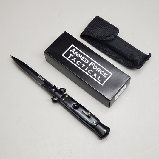 ZA@ ARMED FORCE TACTICAL Hand Crafted OTF Pocket Knife 9" Knife 4" Blade Black/White ST-6BKB