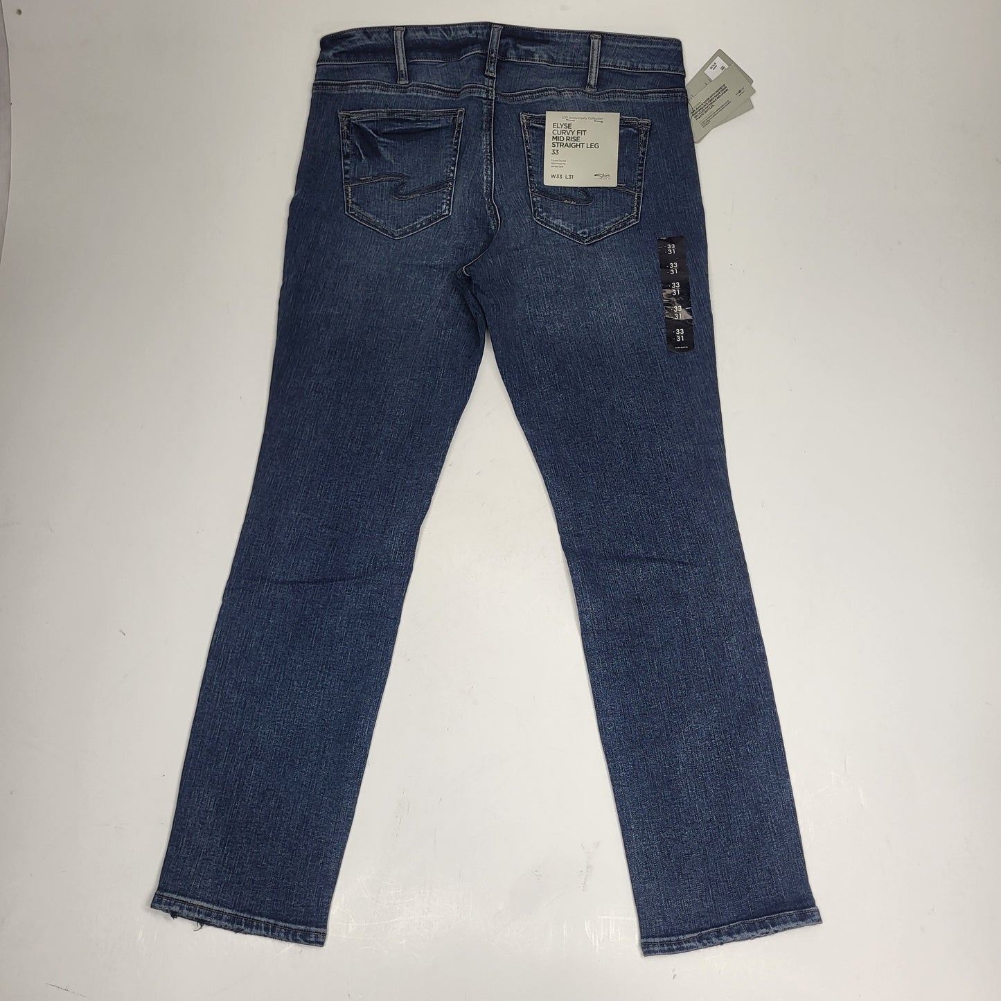SILVER JEANS CO. Elyse Mid Rise Straight Leg 30th Anniversary Sz 33/31 Indigo