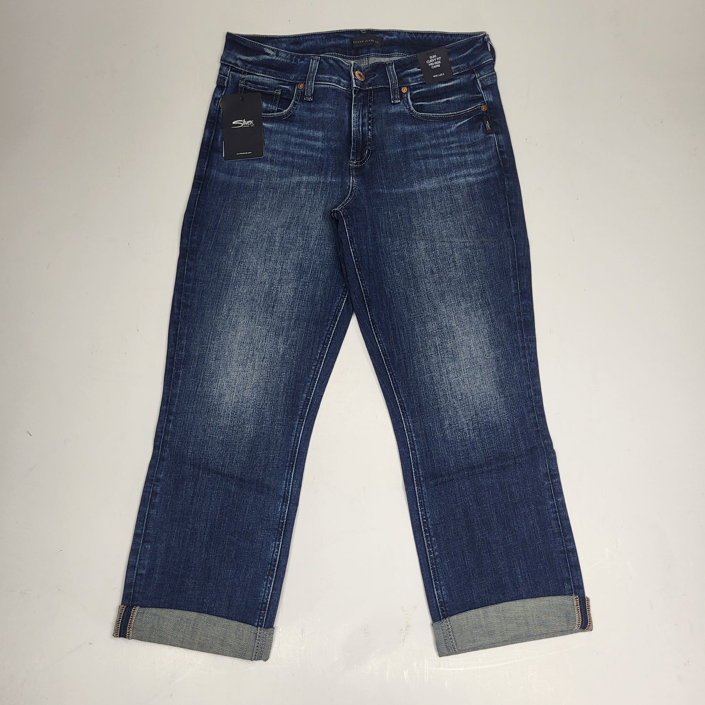 SILVER JEANS CO Suki Curvy Fit Mid Rise Capri Sz 25/23.5 Indigo L43916SCV389