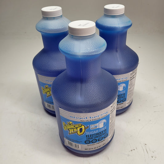 SQWINCHER  (3 PACK) Sugar Free Electrolyte Liquid Concentrate Mixed Berry 64 oz