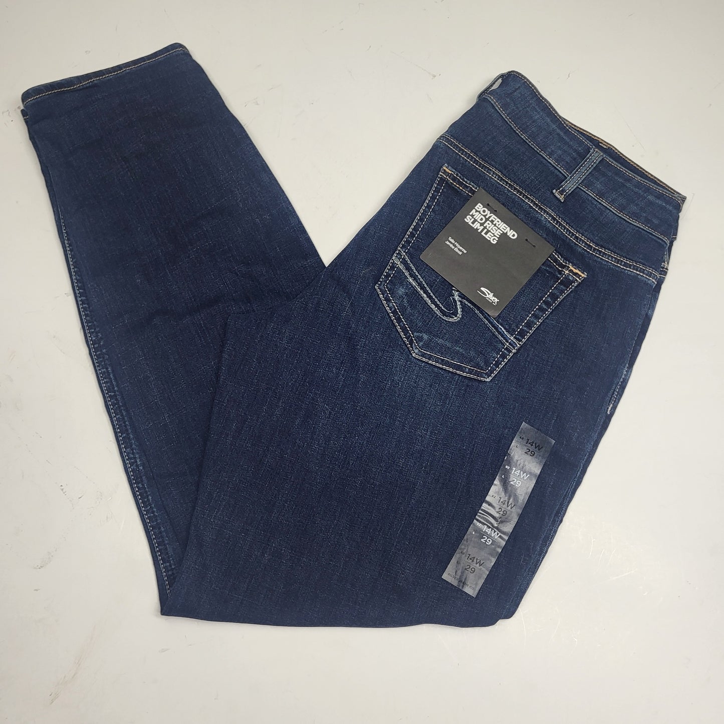 SILVER JEANS CO. Boyfriend Mid Rise Slim Leg Sz 14/29 Indigo W27101CVS415