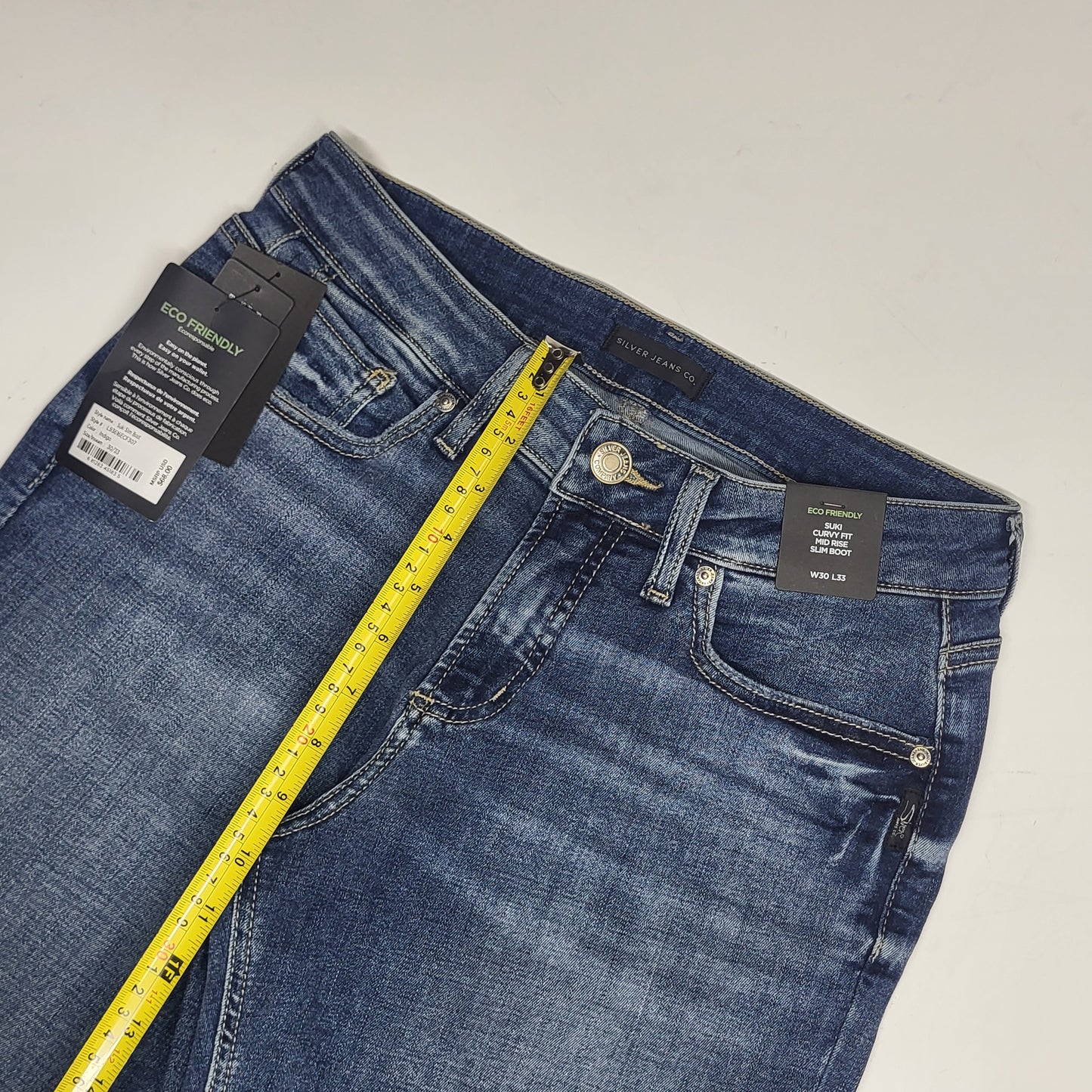 SILVER JEANS CO. Suki Curvy Fit Mid Rise Slim Boot Eco Friendly Sz 30/33 Indigo