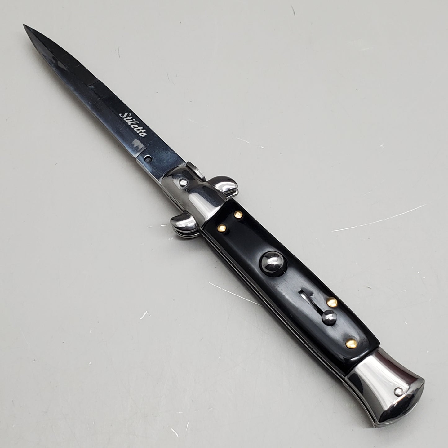 ZA@ ARMED FORCE TACTICAL Hand Crafted OTF Pocket Knife  9" Knife 4" Blade Black/Silver ST-6BK