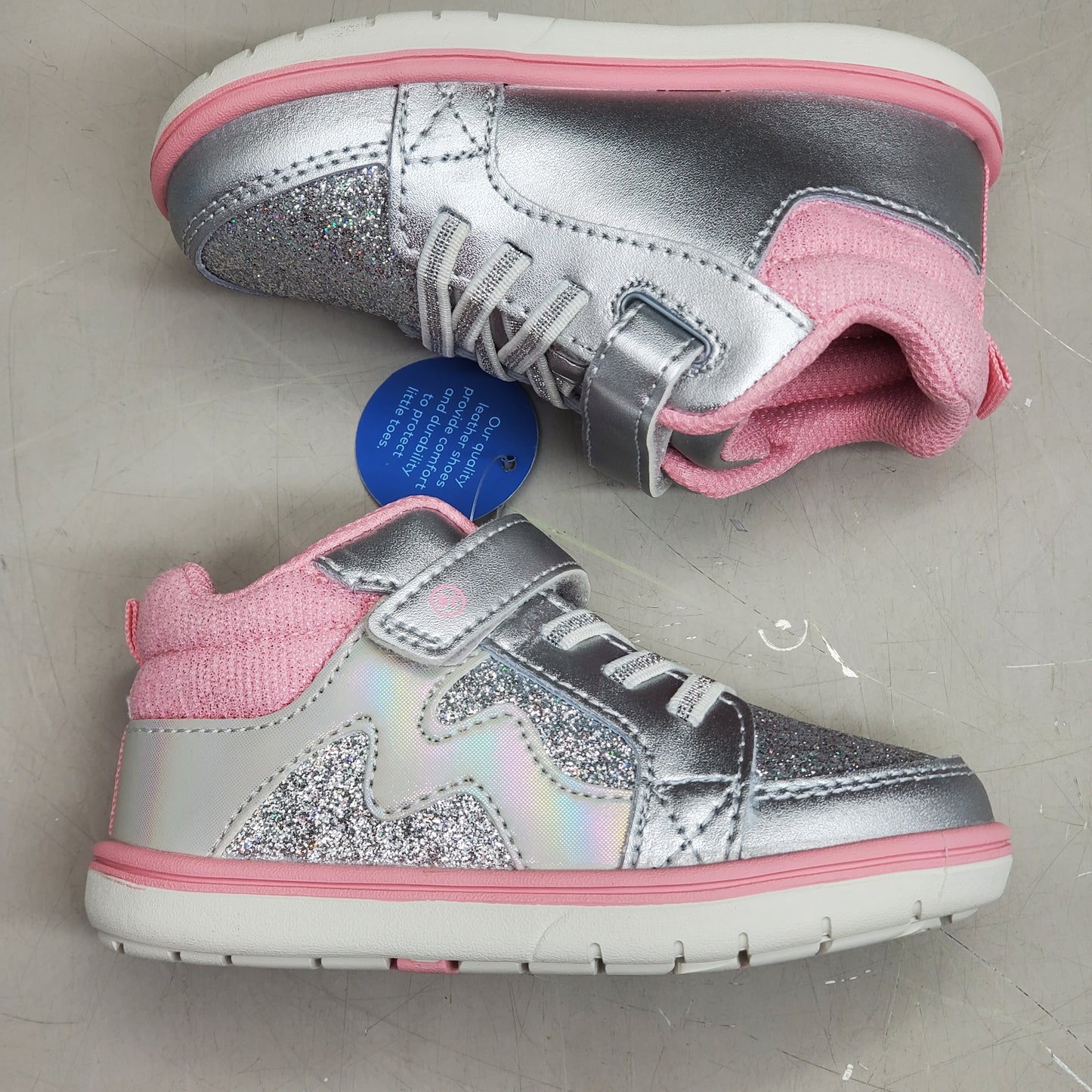 STRIDE RITE SRT Ames Sneaker Shoe Little Kid 7W Silver/Rainbow BG038805