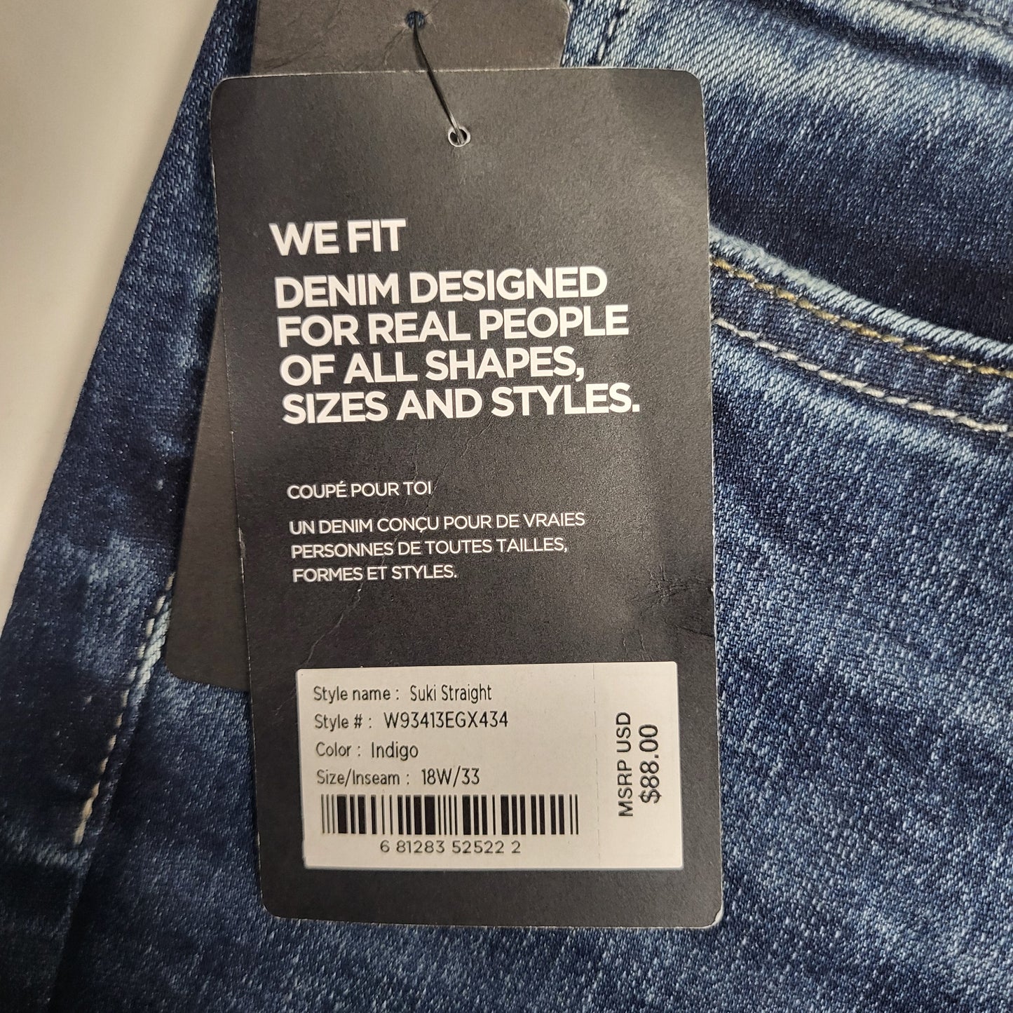 SILVER JEANS CO. Suki Curvy Fit Straight Leg Sz 18/33 Indigo W93413EGX434