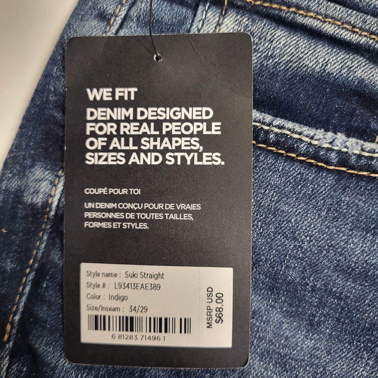 SILVER JEANS CO. Suki Curvy Fit Straight Leg Sz 34/29 Indigo L93413EAE389