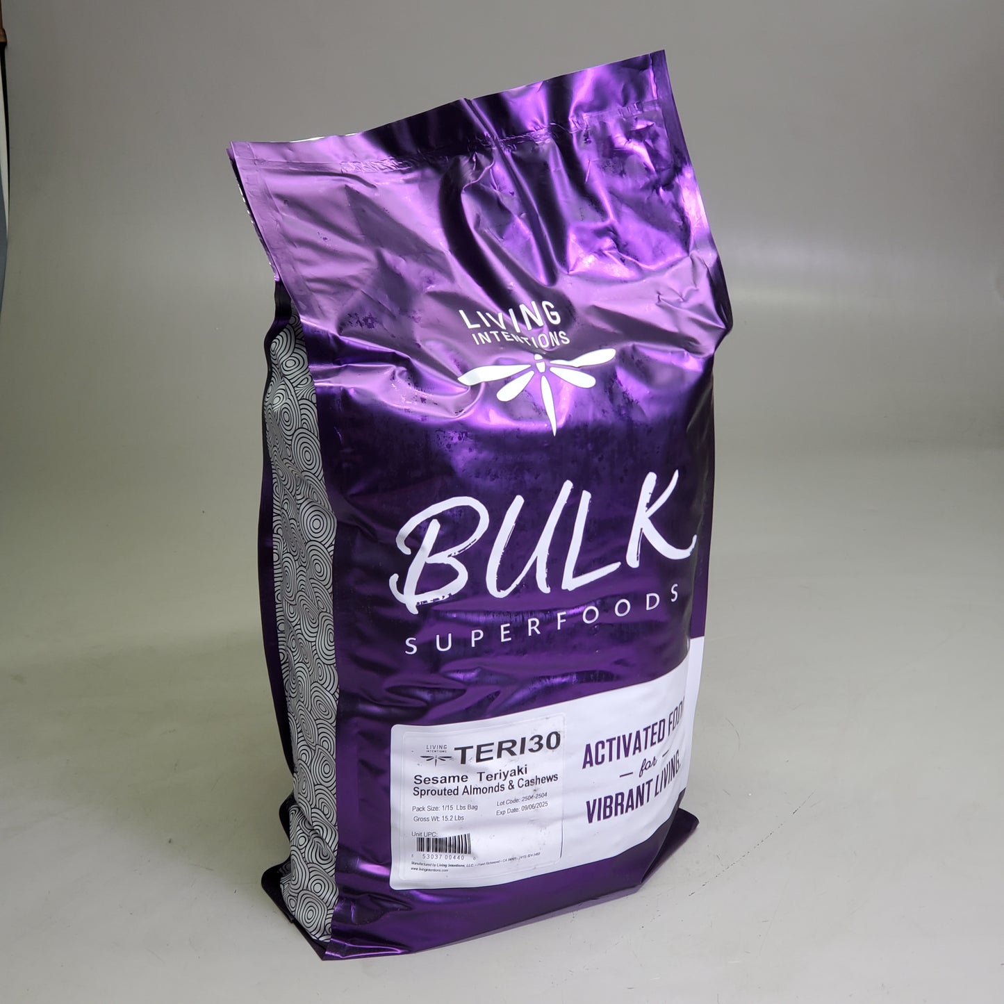 LIVING INTENTIONS Sprouted Almonds & Cashews 15 Lbs Sesame Teriyaki BB 09/25