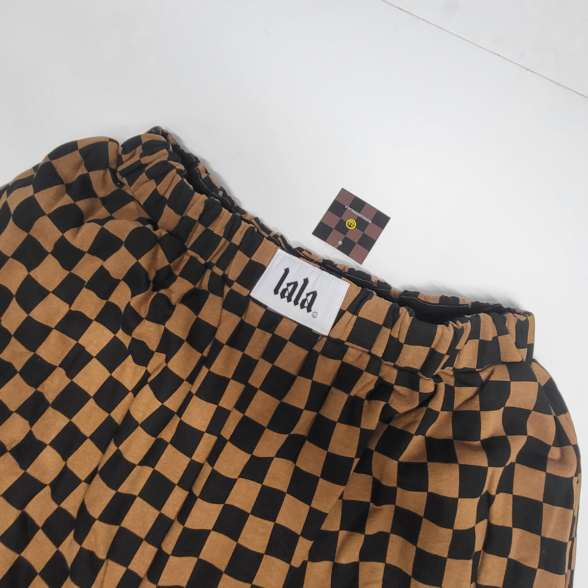 DRESSED IN LALA Rocky Harem Baggy Pants  SZ L Caramel + Black Checkerboard