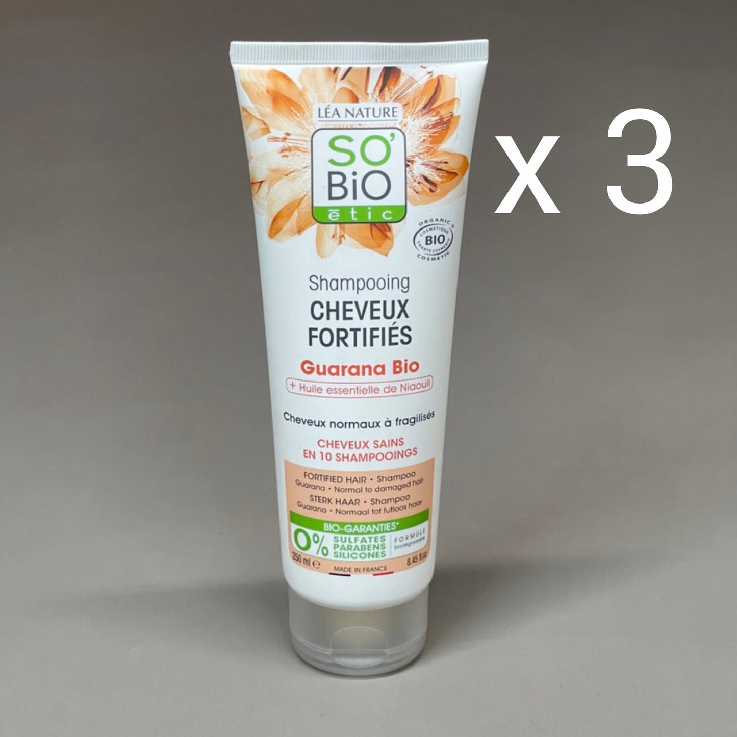 SO BIO ETIC (3-PACK) Shampooing Cheveux Fortifies Guarana Bio Shampoo 8.45 FL OZ (New)