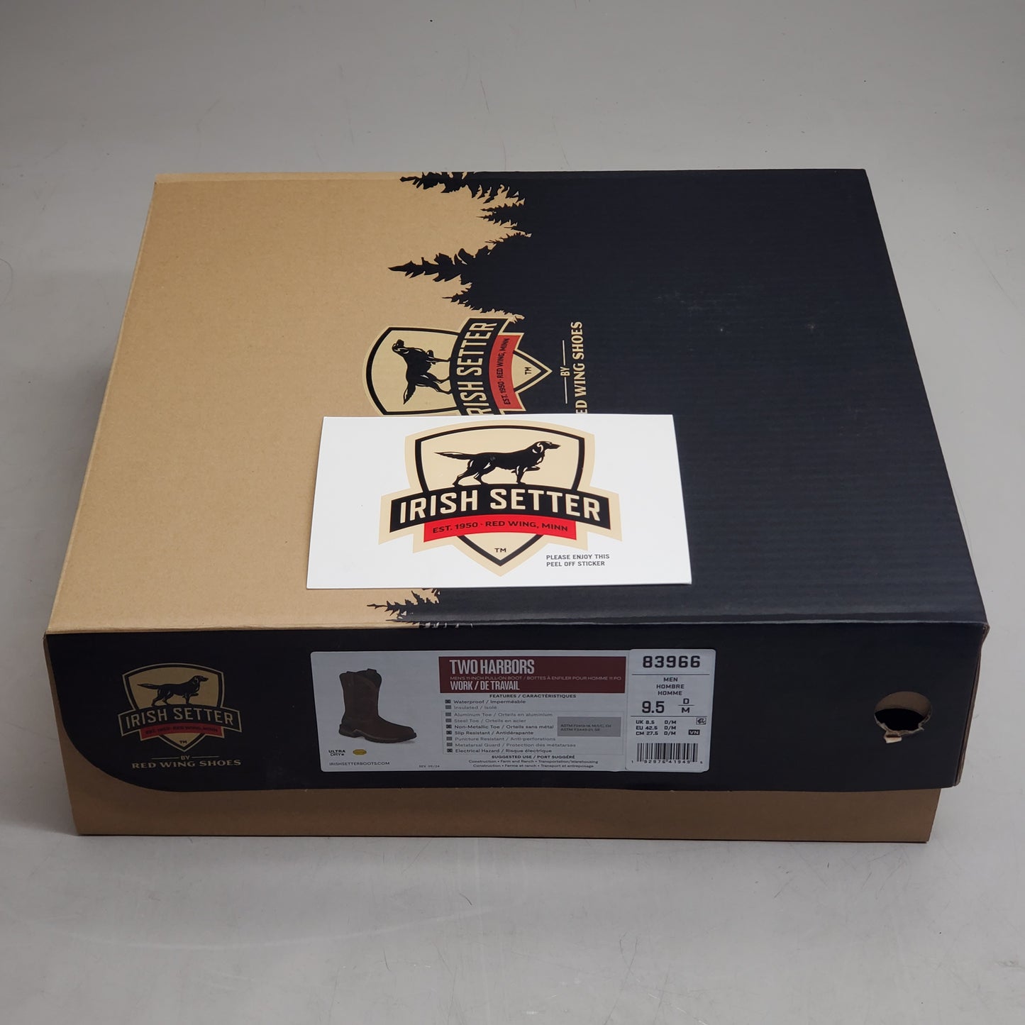 RED WING Irish Setter Two Harbors 11" Pull-on Boot Men's SZ 9.5D Brown 83966 Safety Toe Waterproof