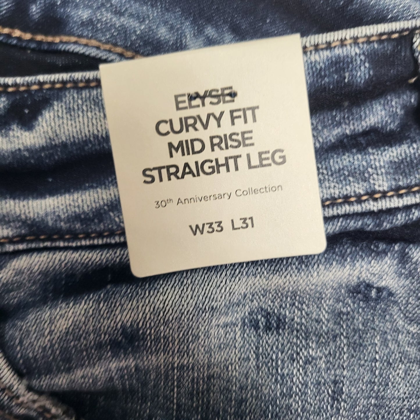 SILVER JEANS CO. Elyse Mid Rise Straight Leg 30th Anniversary Sz 33/31 Indigo