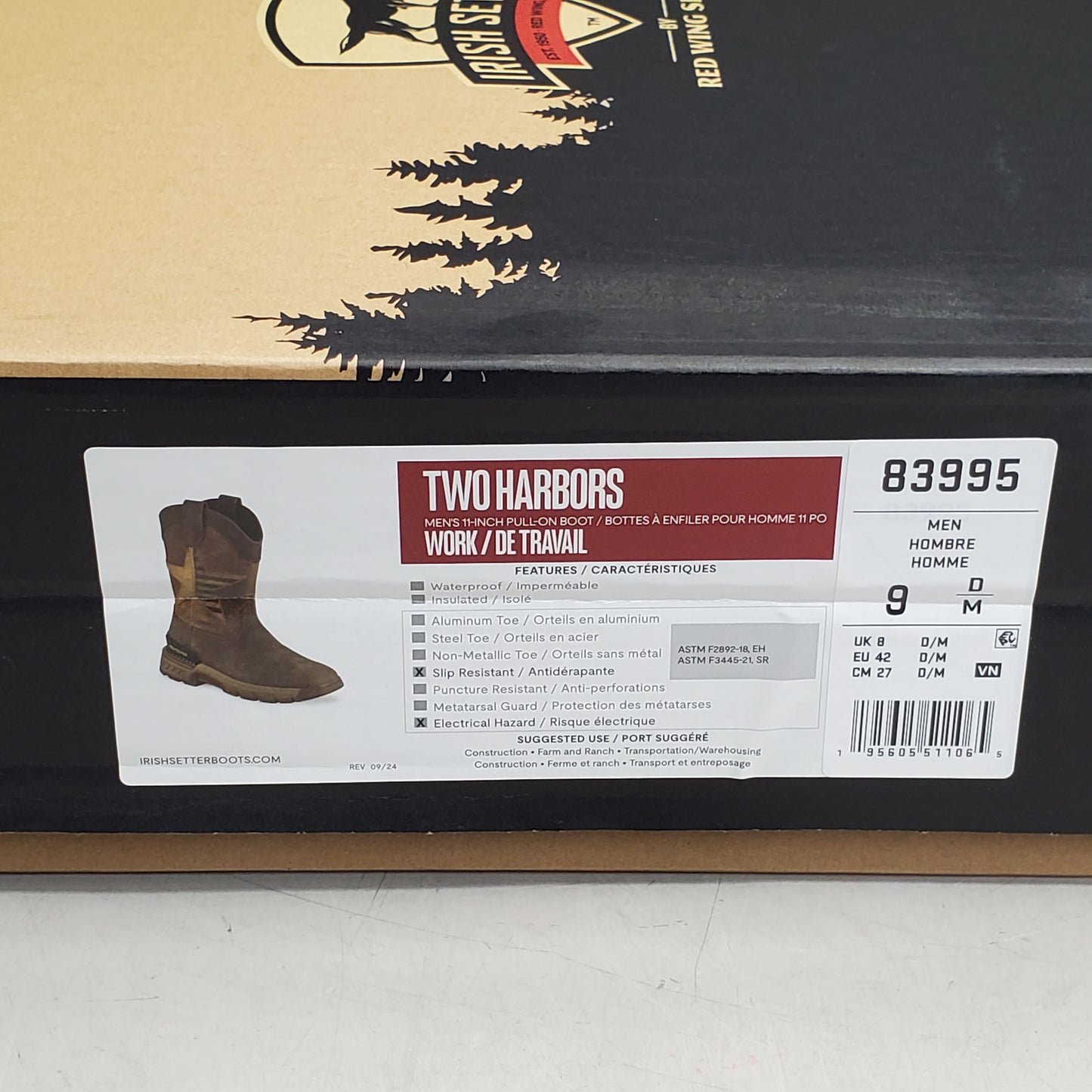 RED WING Irish Setter Two Harbors 11" Pull-on Boot Work Men's SZ 9D Brown 83995| (New Other) American Star