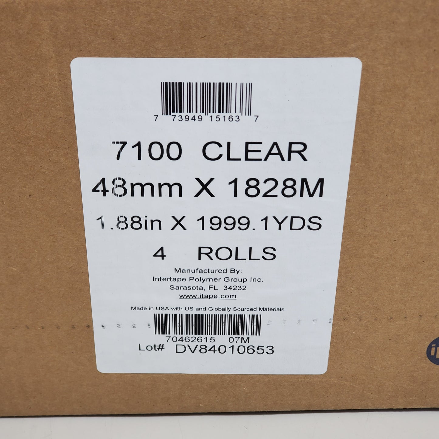 ZA@ INTERTAPE (4 Rolls) 7100 Adhesion Packing Tape 1.88"x6000' Clear 70462615 07M B