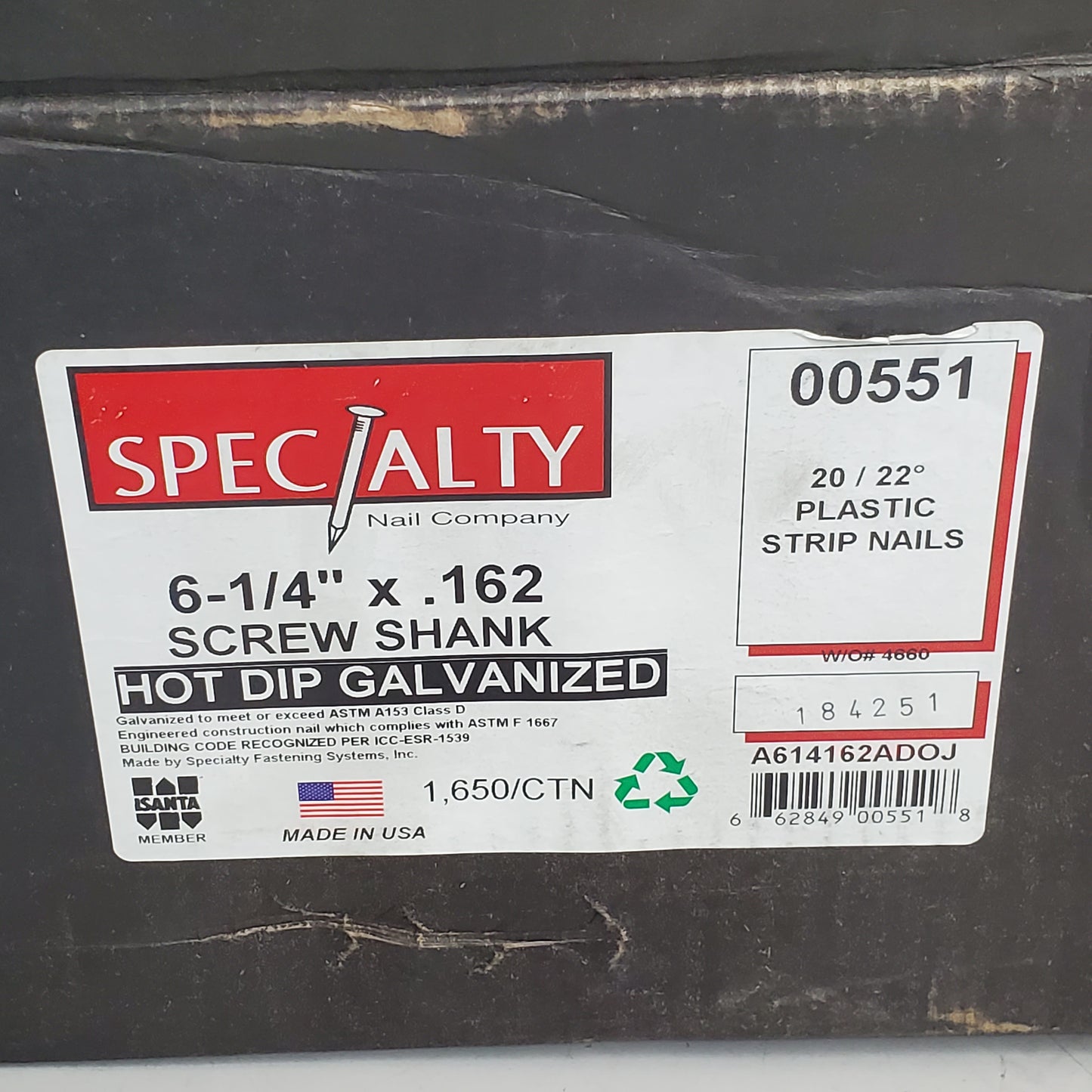 SPECIALTY Hot Dip Galvanized Plastic Strip Nails Screw Shank 6-1/4"x.162 A614162ADOJ