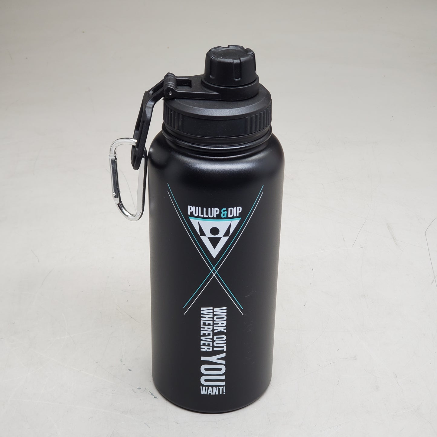 PULL&DIP Water Bottle 12h W/ Sports Lid & Carabiner 32 oz Black