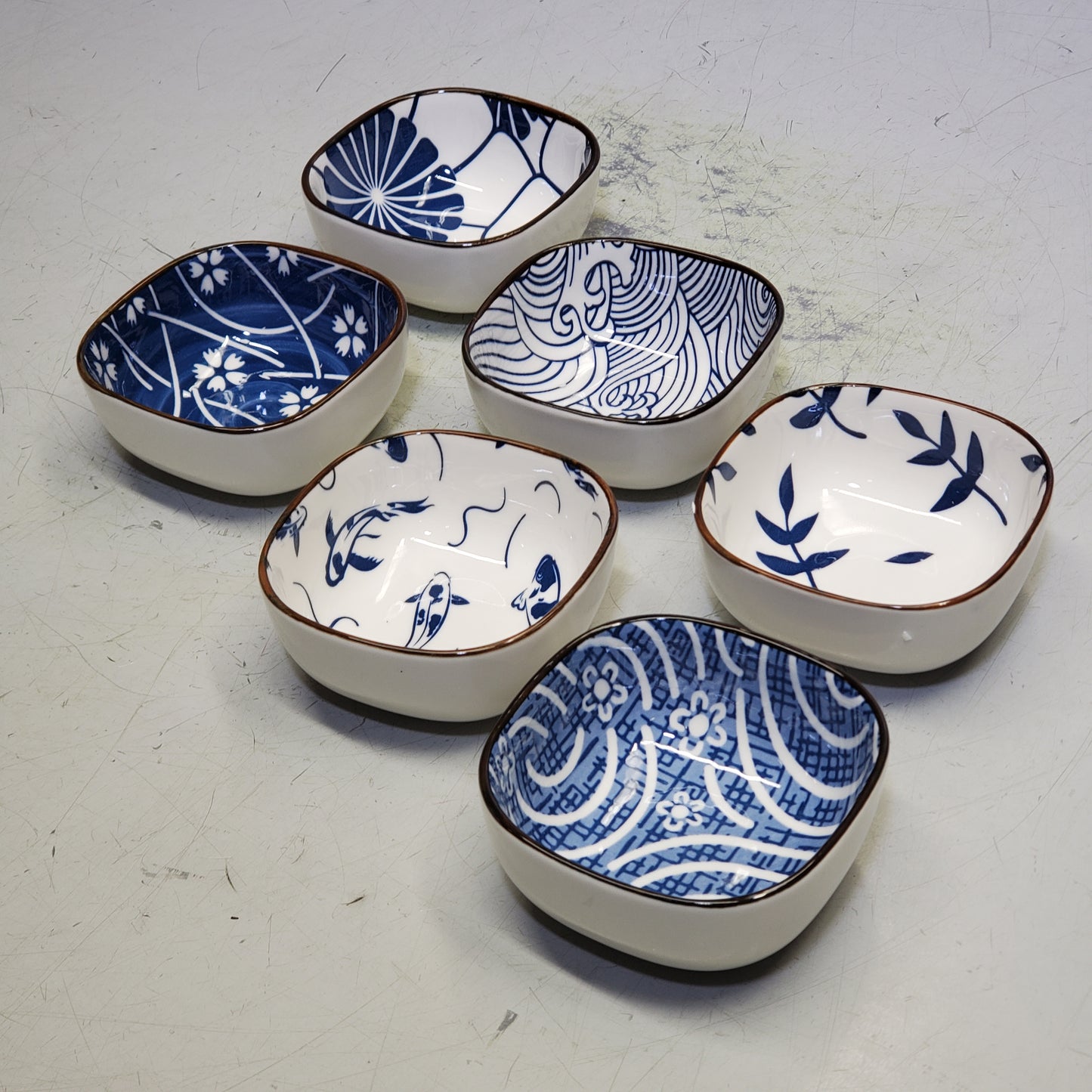 ZA@ IVYMEI (6 Piece) Mini Ceramic Dipping Sauce Dish Rice Bowls 6oz-3.5"Wx1.75"H Blue / White 6PSWAN G