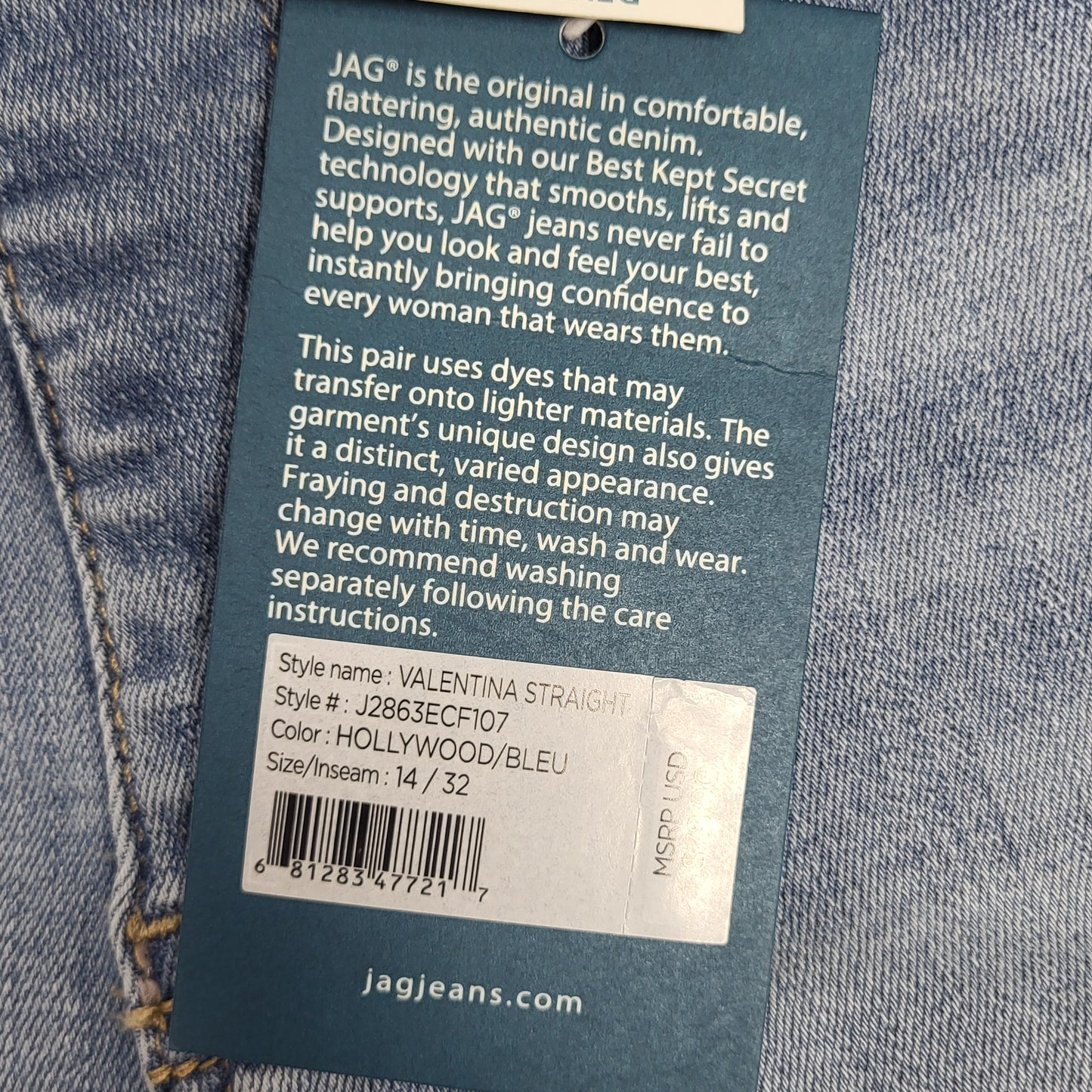 JAG Valentina High Rise Straight Sustainable Denim  Womens Sz 14 Hollywood