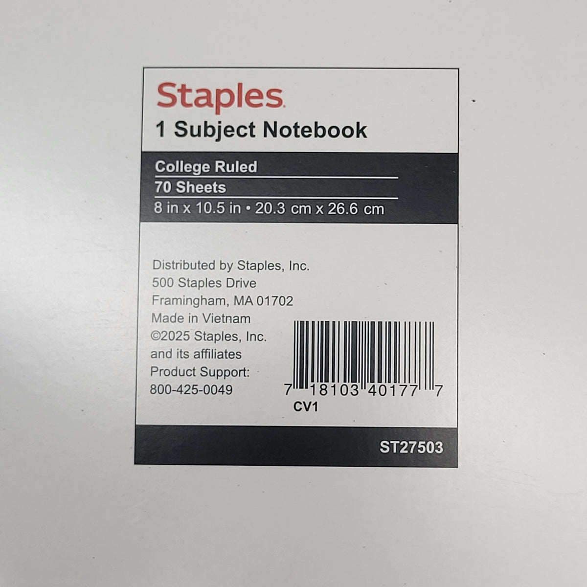 ZA@ STAPLES (12 PACK) 1 Subject College Ruled Notebooks 70 Sheets Red ST27503