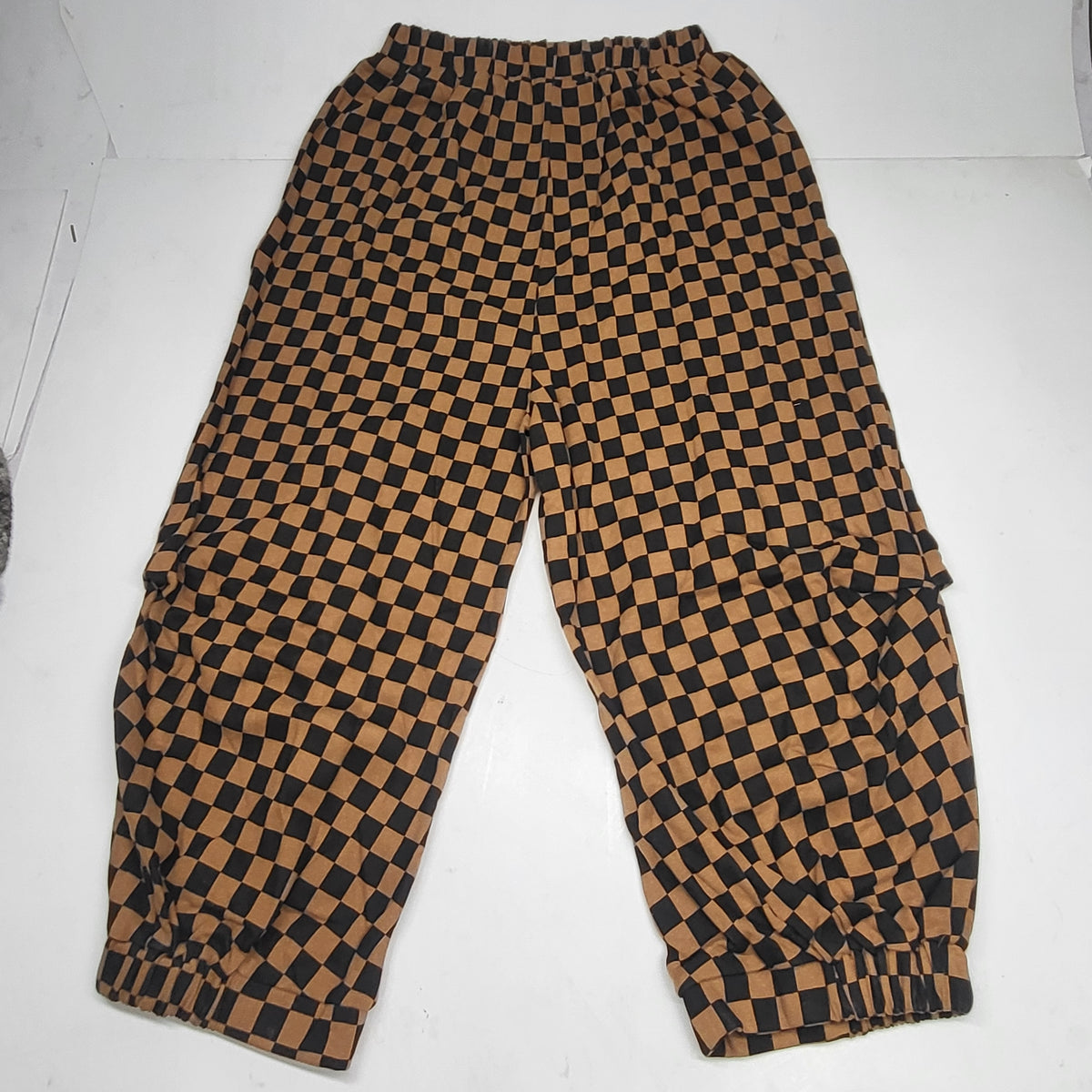 DRESSED IN LALA Rocky Harem Baggy Pants  SZ L Caramel + Black Checkerboard
