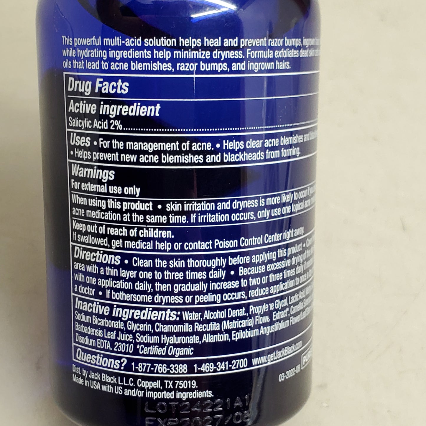 JACK BLACK Bump Fix Acne, Razor & Ingrown Hair Solution 6 Fl Oz BB 08/27
