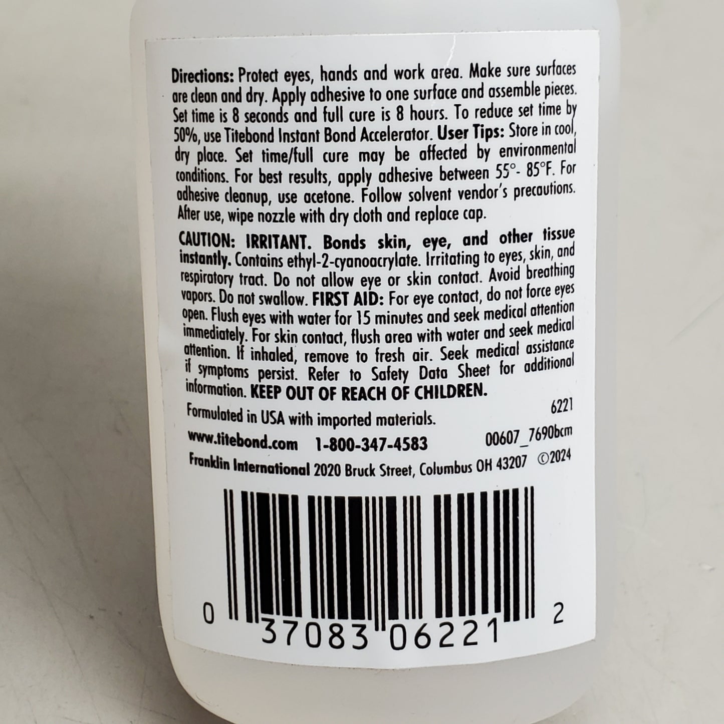TITEBOND Instant Bond Thick Wood Adhesive 2 Oz 6221 For Miter Joints Finish & Trim Carpentry