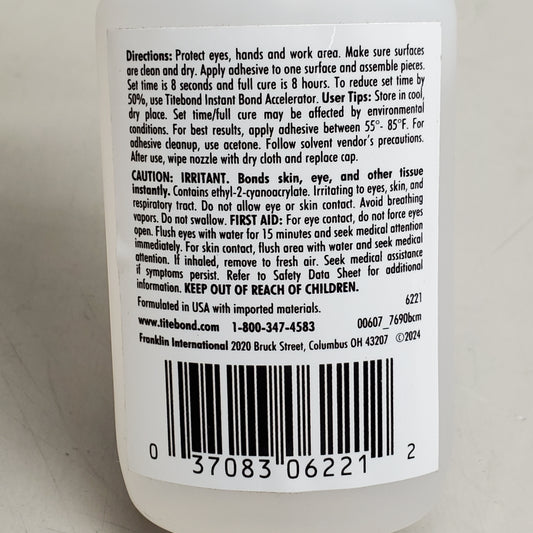 TITEBOND Instant Bond Thick Wood Adhesive 2 Oz 6221 For Miter Joints Finish & Trim Carpentry