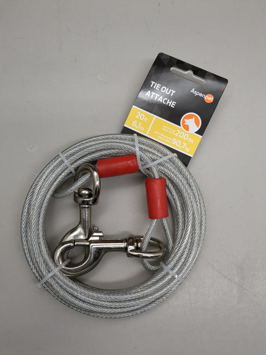 ZA@ ASPENPET Tie Out Cable 20' for Large Dogs up to 200 lbs. W/ Swivel Snap Hooks CCZJ23280G