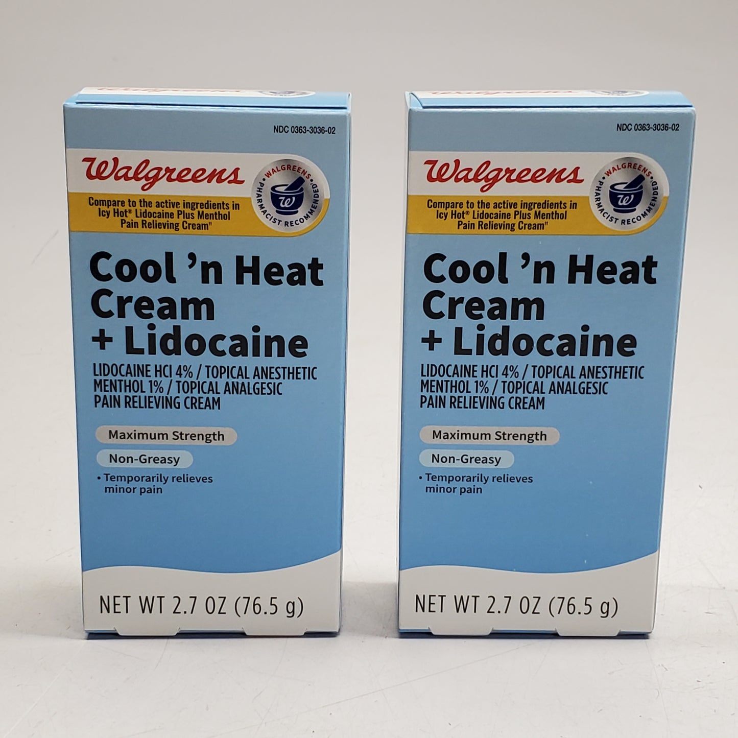 WALGREENS (2 Pack) Cool'n Heat Cream + Lidocaine Topical Anesthetic 2.7 OZ BB 02/27