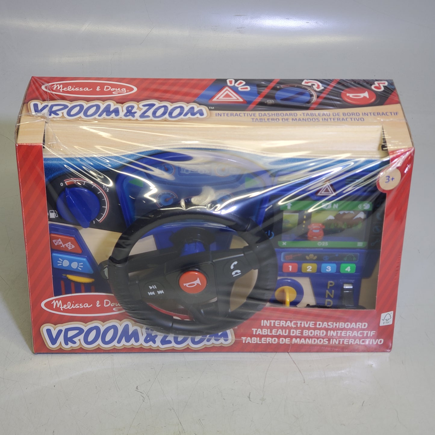 MELISSA & DOUG Vroom & Zoom Interactive Wooden Dashboard Steering Wheel Toy 31705