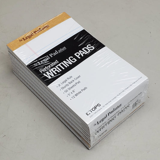 ZA@ TOPS (12 Pack) Legal Pad Plus Perforated Writing Pads 5" x 8" White 71500 E