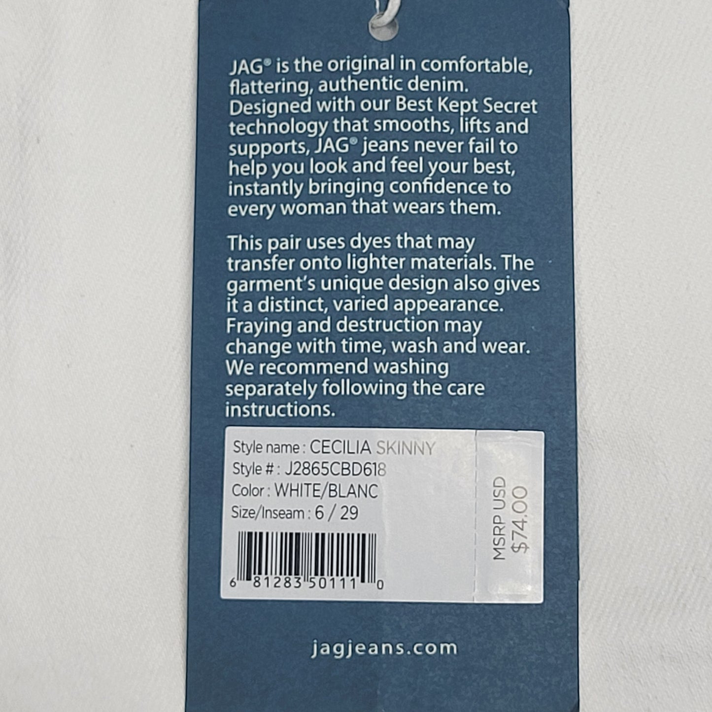 JAG Cecilia Mid Rise Skinny Jeans Womens Sz 6/29 White J2865CBD618