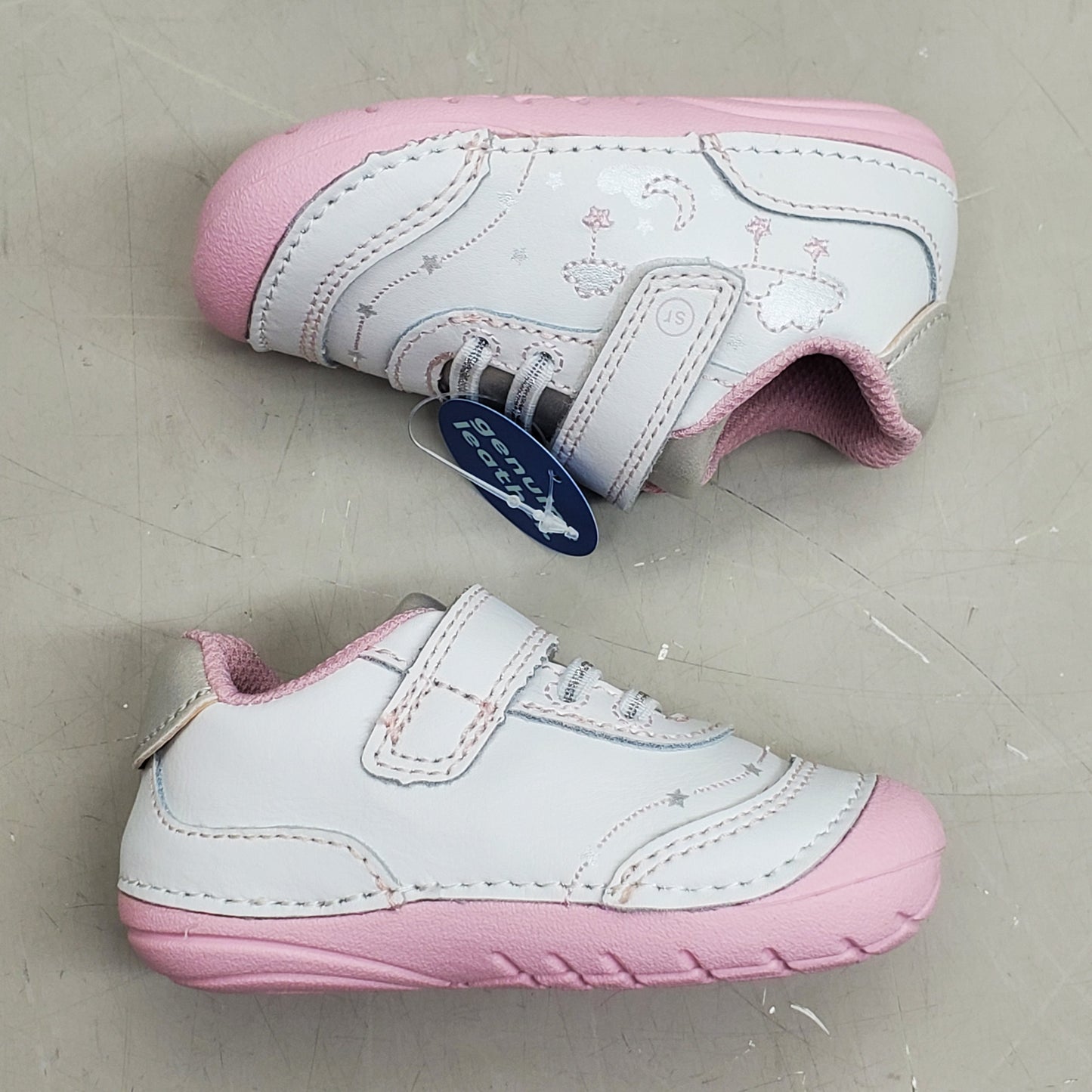 STRIDE RITE Sm Adalyn Shoes Toddler SZ 4.5W White/Silver/Pink BG000701