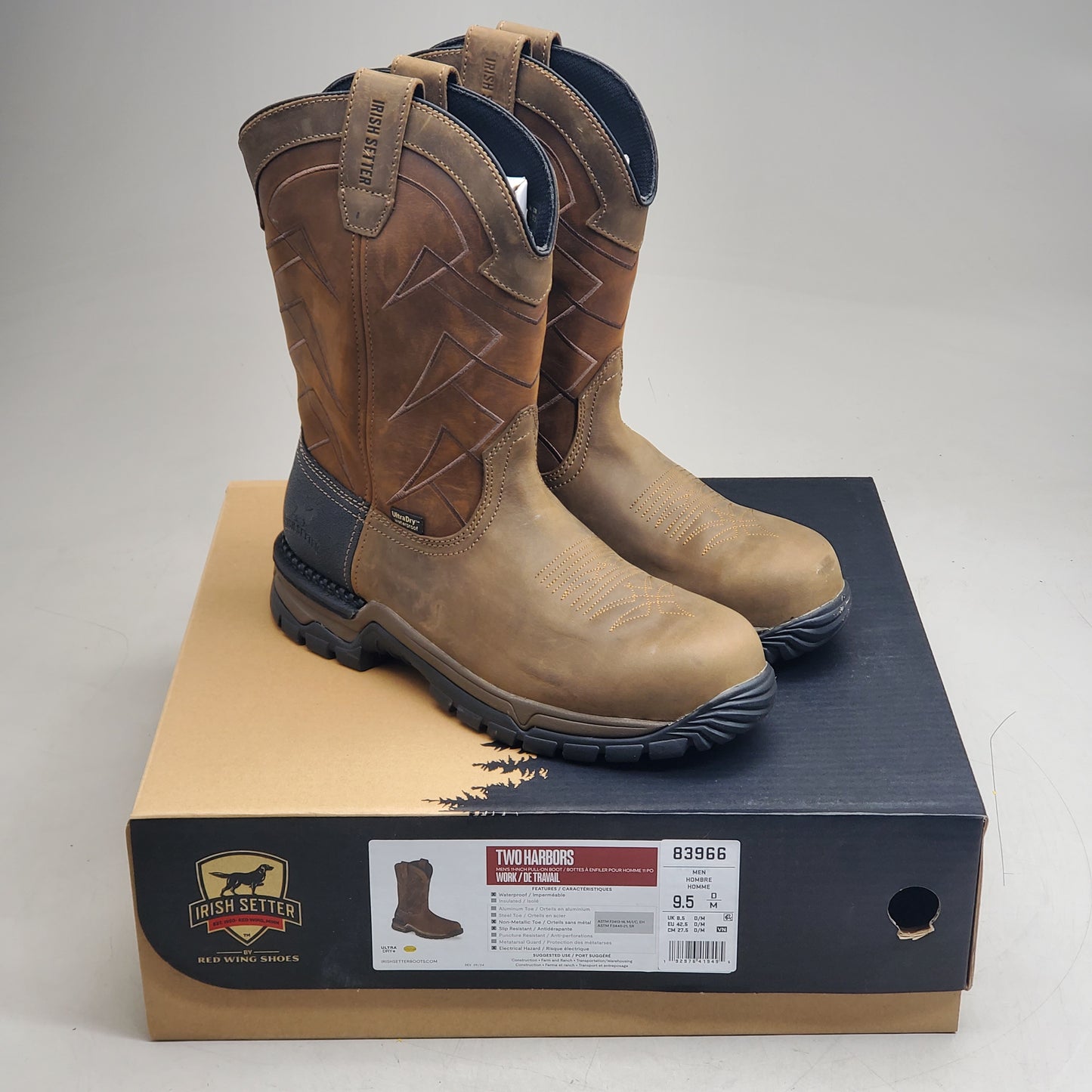 RED WING Irish Setter Two Harbors 11" Pull-on Boot Men's SZ 9.5D Brown 83966 Safety Toe Waterproof
